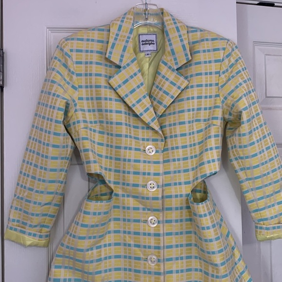 Autumn Adeigbo Bizzy Blazer Dress Blue Yellow Lined Size 4 - Picture 4 of 7